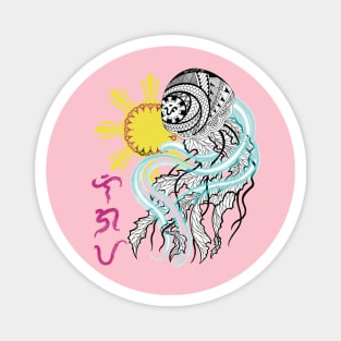 Tribal line Art Jellyfish / Baybayin word Ligaya (Happiness) Magnet